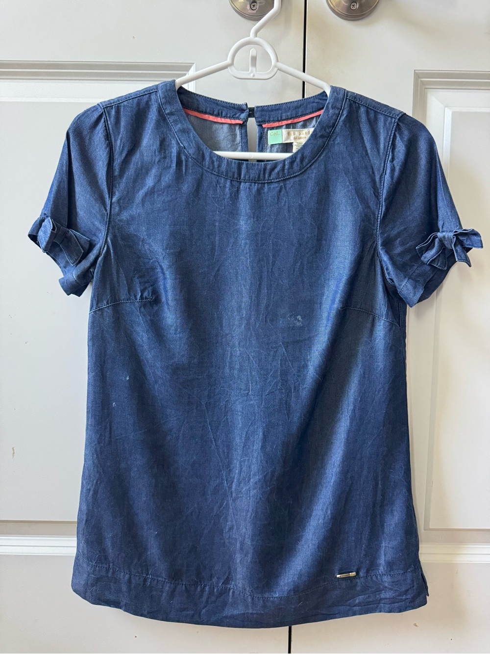 Ted baker denim short sleeve blouse top shirt size 0 with bow accent sleeves